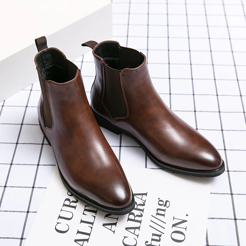 New Chelsea Boots Men Shoes Brown Fashion Versatile Business Casual British Style Street Party Wear Classic Ankle Boots