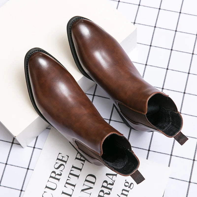 New Chelsea Boots Men Shoes Brown Fashion Versatile Business Casual British Style Street Party Wear Classic Ankle Boots