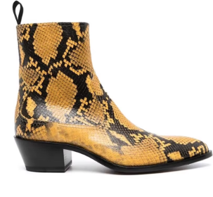 Luxury Brand Men'S Chelsea Boots Genuine Leather Snake Patterned Pointed Toe High Heels Side Zipper Cowhide Ankle Boots