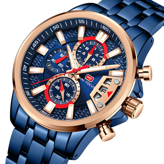 New Fashion MINI FOCUS Men Watches Stainless Steel Luxury Quartz Wristwatch Waterproof Sport Clock Relogio Masculino