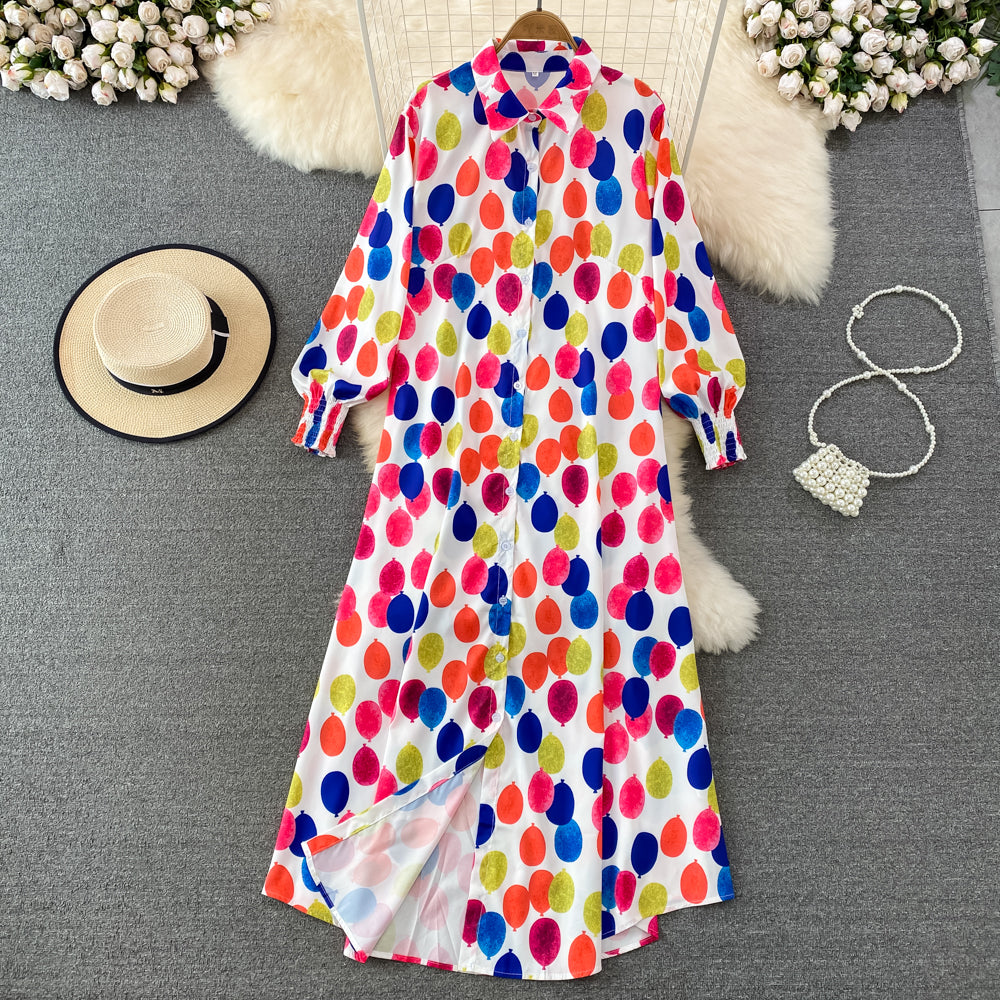 New Arrival Fashion Lantern Sleeve Temperament-Shaping Color Shirt Dress