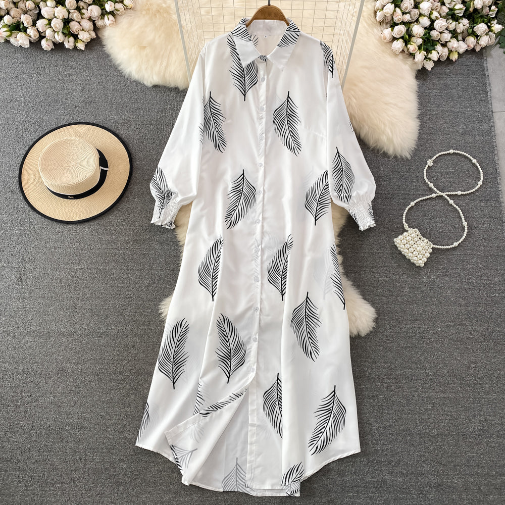 New Arrival Fashion Lantern Sleeve Temperament-Shaping Color Shirt Dress