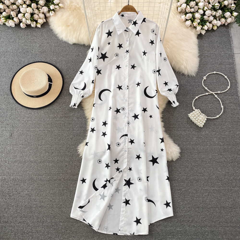 New Arrival Fashion Lantern Sleeve Temperament-Shaping Color Shirt Dress