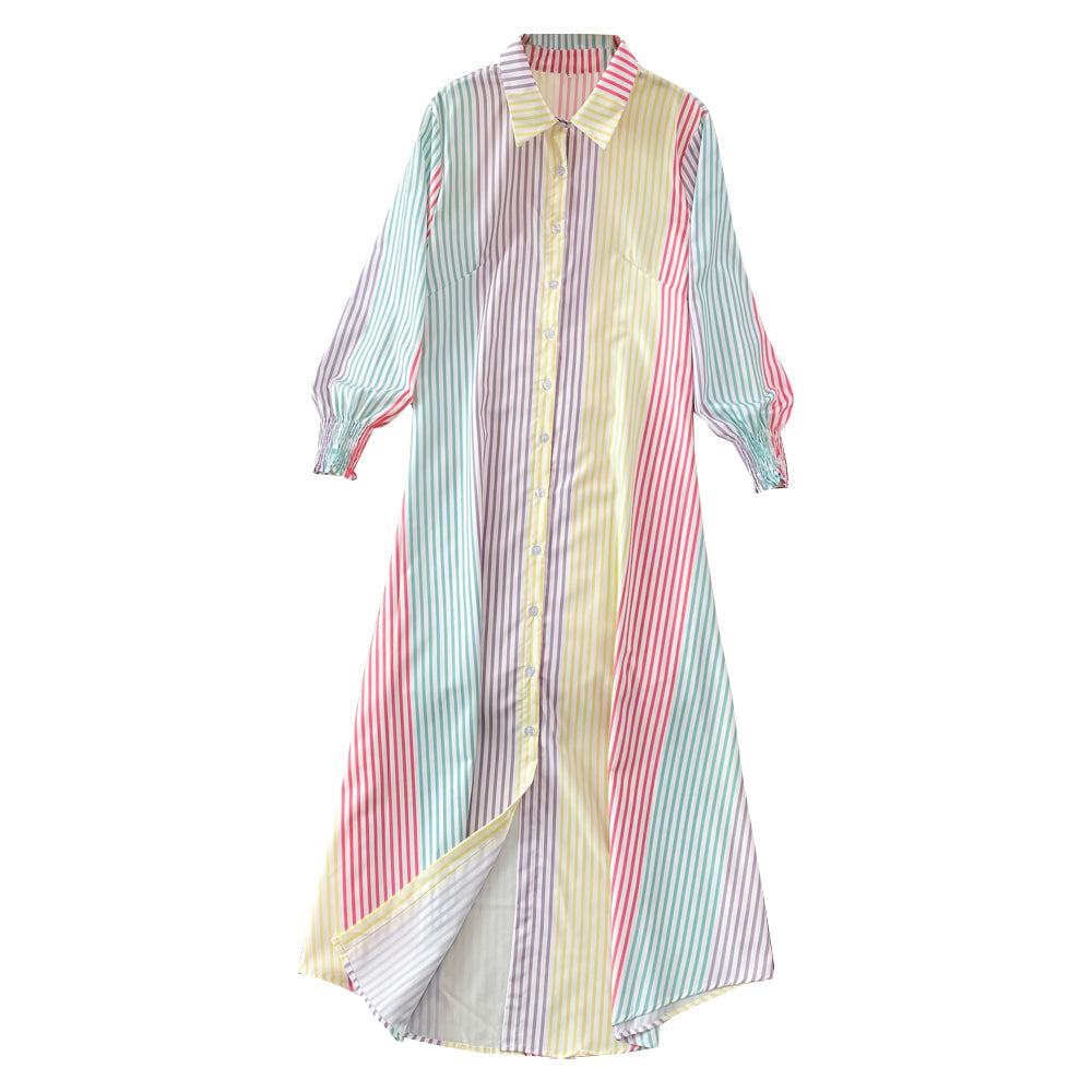 New Arrival Fashion Lantern Sleeve Temperament-Shaping Color Shirt Dress