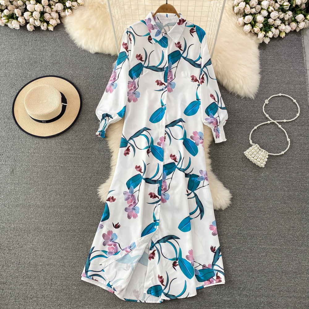 New Arrival Fashion Lantern Sleeve Temperament-Shaping Color Shirt Dress