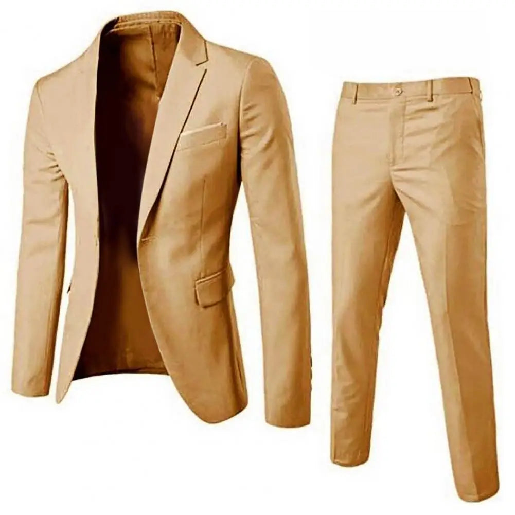 2 piece cotton and polyester khaki suit