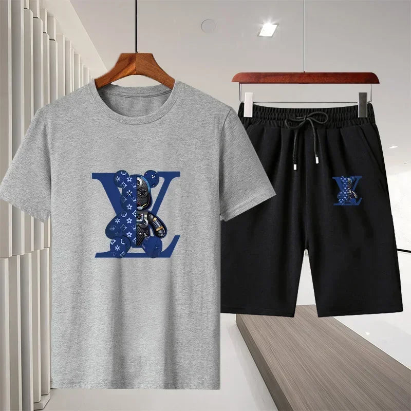 Outdoor Jogging Two-Piece Set of Casual Sports Fashion Breathable T-Shirt Casual Sports Elastic Waist Shorts