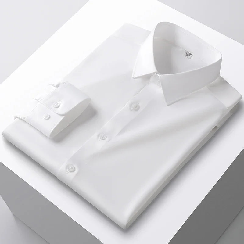 white fitted shirt made of cotton and polyester