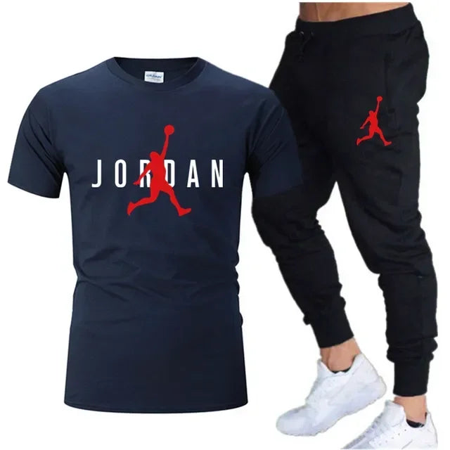 2025 Summer Men'S Tracksuit Suit Brand Short Sleeve T-Shirt + Trousers 2-Piece Sets Fitness Jogging Sports Pants Sportswear Suit