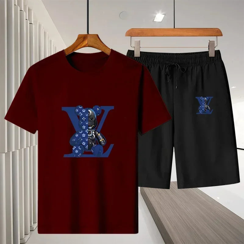Outdoor Jogging Two-Piece Set of Casual Sports Fashion Breathable T-Shirt Casual Sports Elastic Waist Shorts