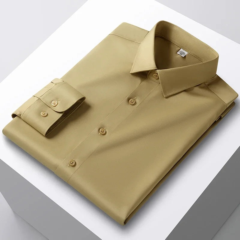 Khaki fitted shirt made of cotton and polyester