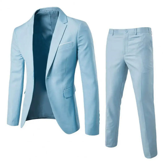 2 piece cotton and polyester light blue suit