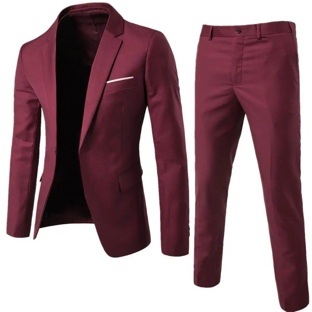 2 piece cotton and polyester wine red suit