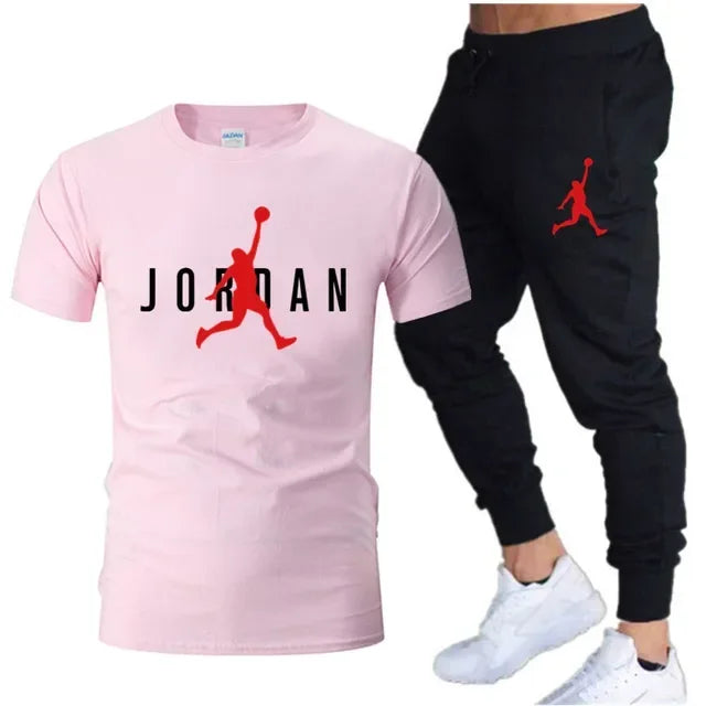 2025 Summer Men'S Tracksuit Suit Brand Short Sleeve T-Shirt + Trousers 2-Piece Sets Fitness Jogging Sports Pants Sportswear Suit