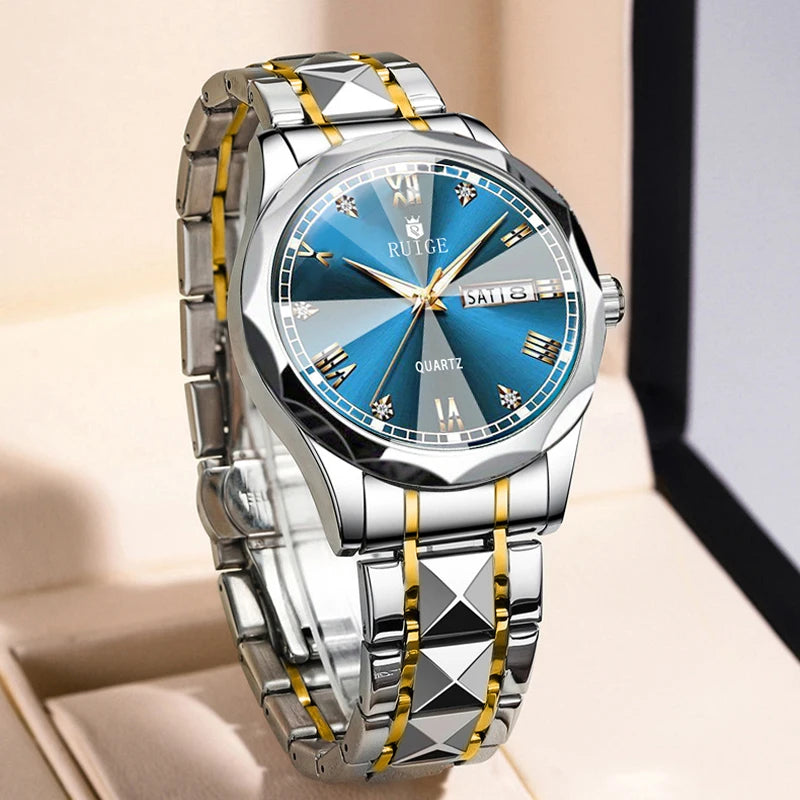 RUIGE New Luxury Men's Night Glow Waterproof Watch Original Stainless Steel Business Brand Watch