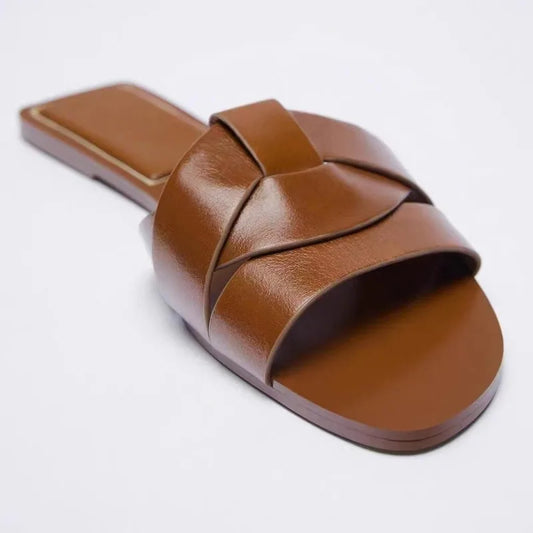 New Summer Designer Traf Woman Flat New Slippers Woven with Comfortable Women's Shoes Casual Bottom Slippers Women's Shoes
