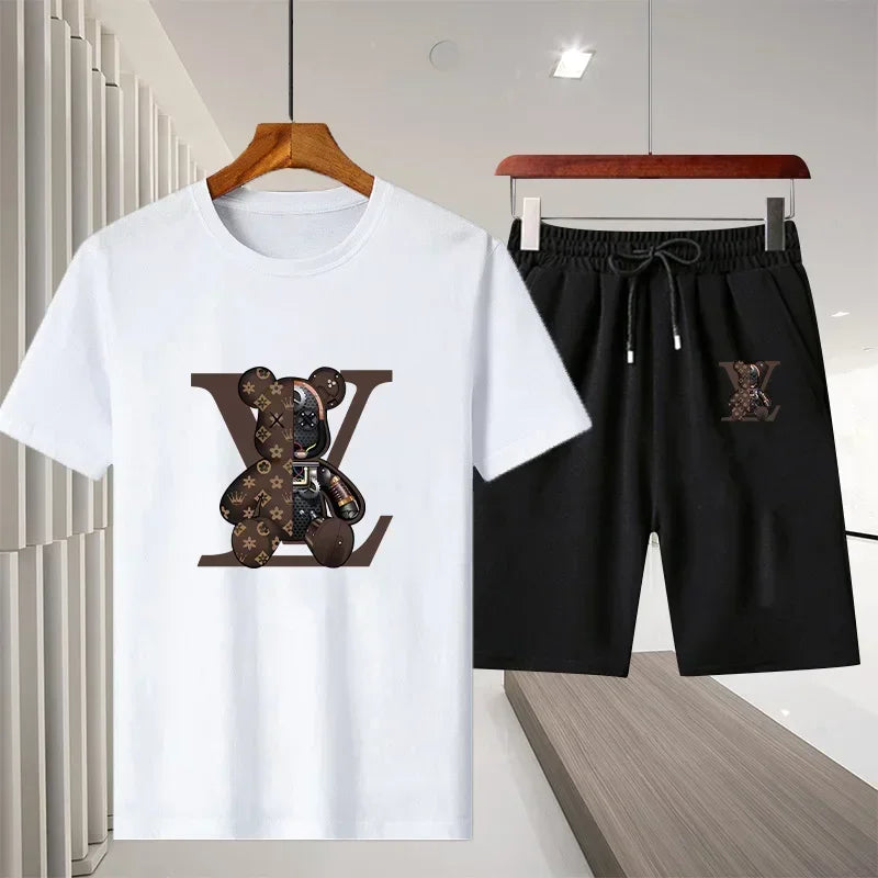 Outdoor Jogging Two-Piece Set of Casual Sports Fashion Breathable T-Shirt Casual Sports Elastic Waist Shorts