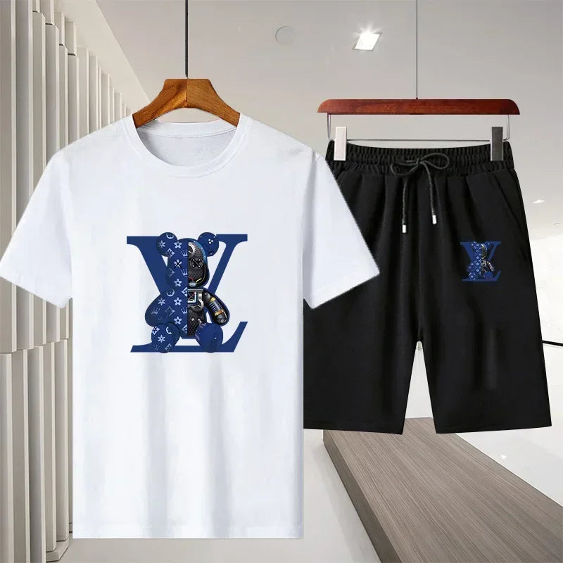 Outdoor Jogging Two-Piece Set of Casual Sports Fashion Breathable T-Shirt Casual Sports Elastic Waist Shorts