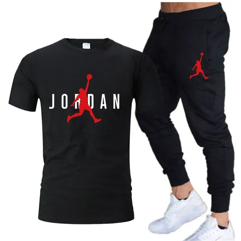 2025 Summer Men'S Tracksuit Suit Brand Short Sleeve T-Shirt + Trousers 2-Piece Sets Fitness Jogging Sports Pants Sportswear Suit