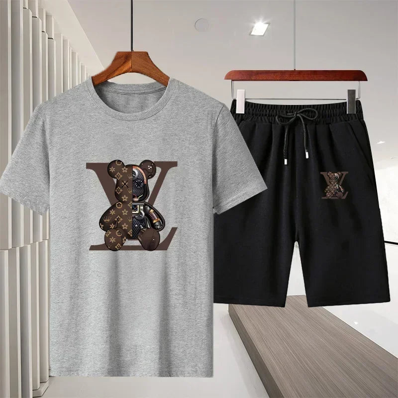 Outdoor Jogging Two-Piece Set of Casual Sports Fashion Breathable T-Shirt Casual Sports Elastic Waist Shorts