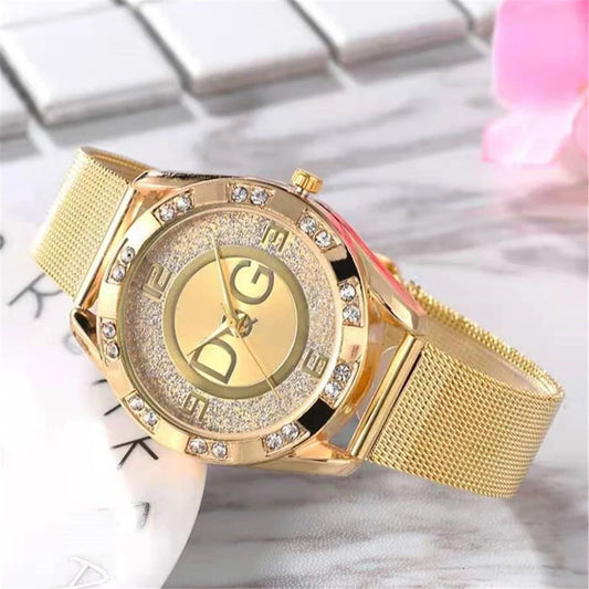 Fashion D&G Brand Starry Sky Diamond encrusted Women's Quartz Watch Casual Stainless Steel Gold Mesh Strap Women's Dress Watches