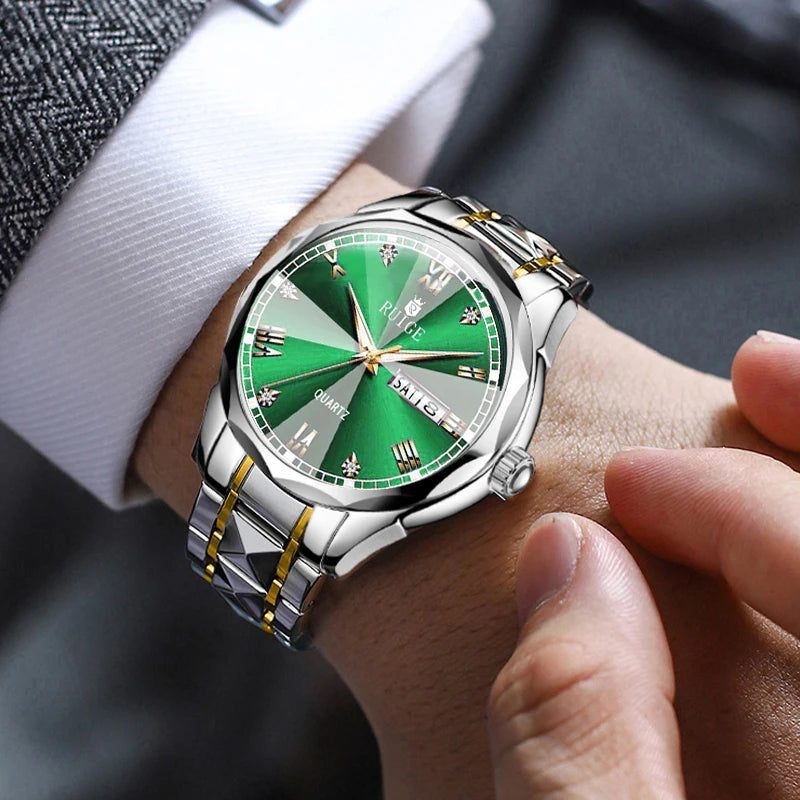 RUIGE New Luxury Men's Night Glow Waterproof Watch Original Stainless Steel Business Brand Watch