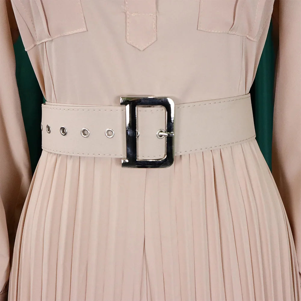 Luxury Pleated Jumpsuits for Women Turn Down Collar Single Breasted Full Sleeve Belt Waisted Floor Length Elegant Party Outfits