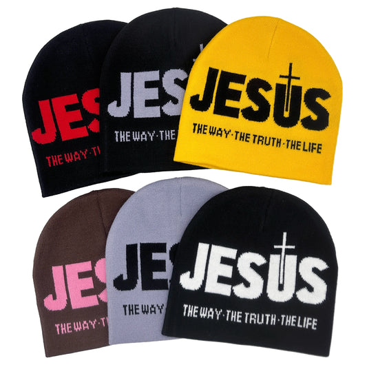 Jacquard Alphabet JESUS  Knit Hat Autumn/Winter Outdoor Thermal Hat Unisex Pullover Hat