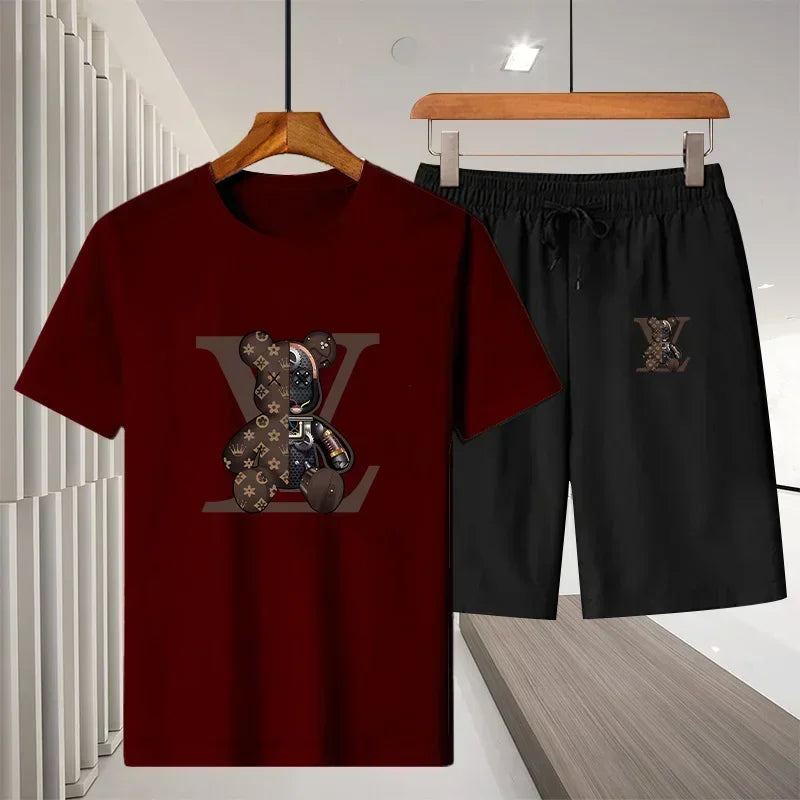 Outdoor Jogging Two-Piece Set of Casual Sports Fashion Breathable T-Shirt Casual Sports Elastic Waist Shorts