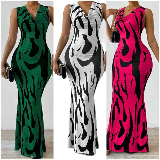 Women Dress Sleeveless Splice Slim Fit Long Dresses Midi Waist Wrap Hip Vestidos Elegant Office Lady Summer