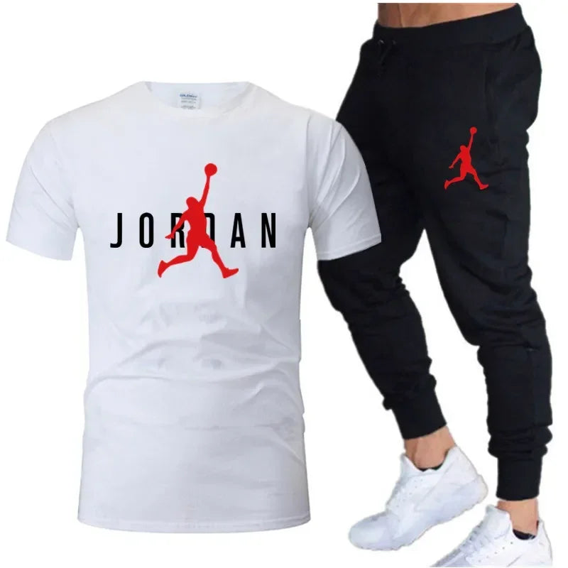 2025 Summer Men'S Tracksuit Suit Brand Short Sleeve T-Shirt + Trousers 2-Piece Sets Fitness Jogging Sports Pants Sportswear Suit