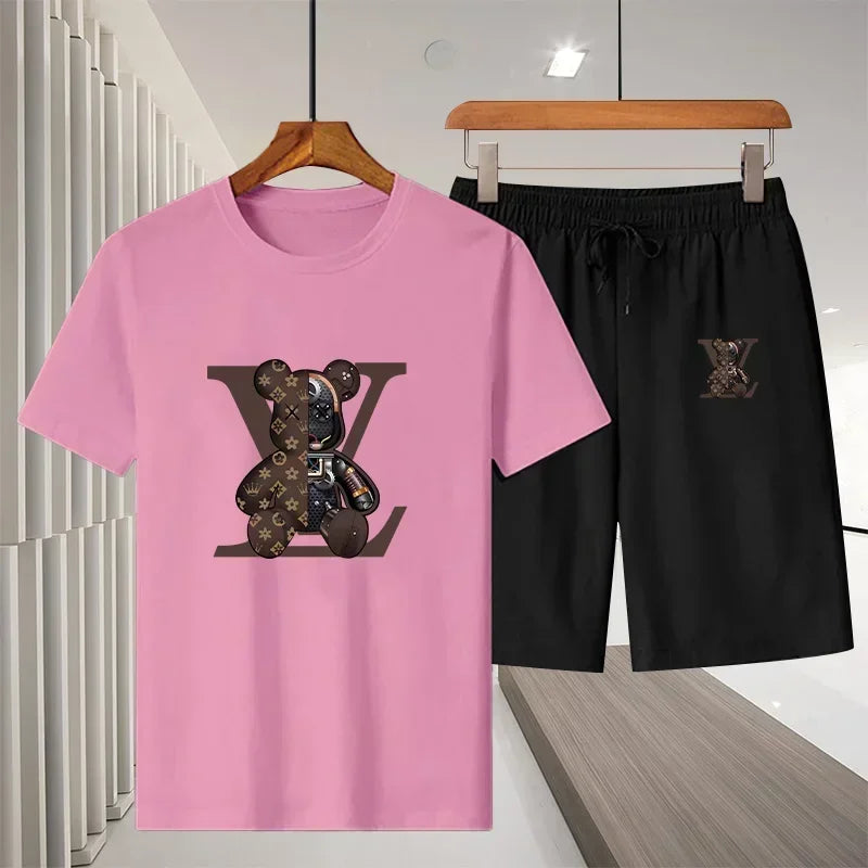 Outdoor Jogging Two-Piece Set of Casual Sports Fashion Breathable T-Shirt Casual Sports Elastic Waist Shorts