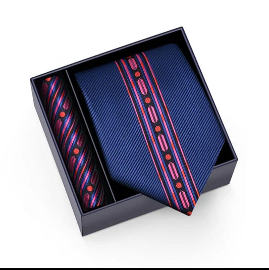 Original bluish purple silk tie with pocket handkerchief