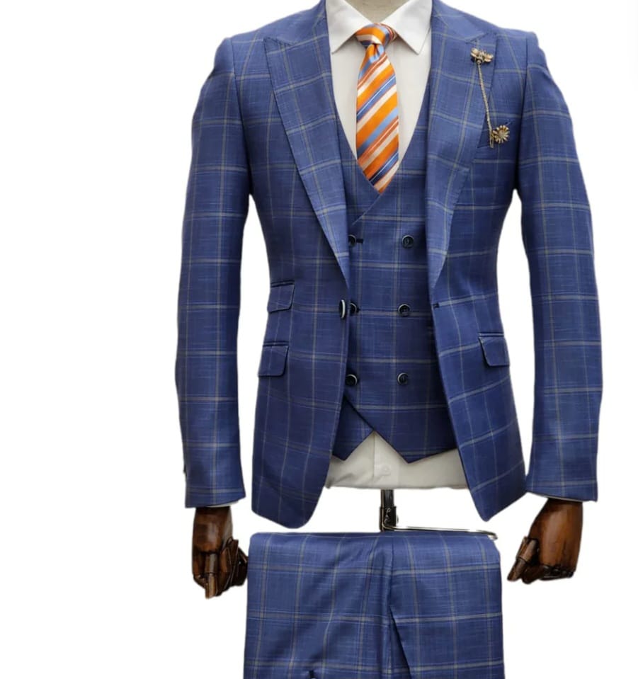 3 piece stripped blue suit