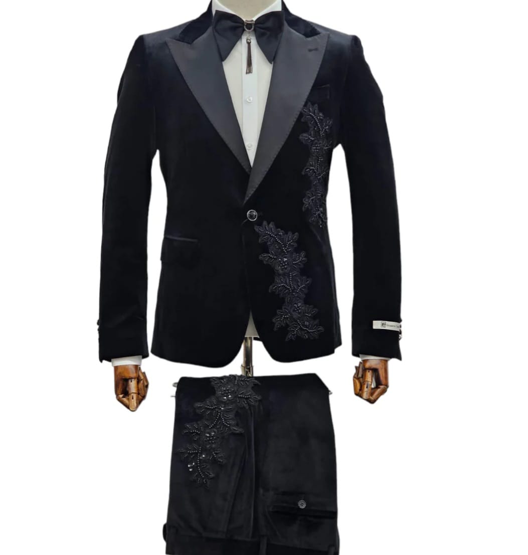 2 piece cotton and polyester black suit