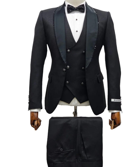 3 piece black suit