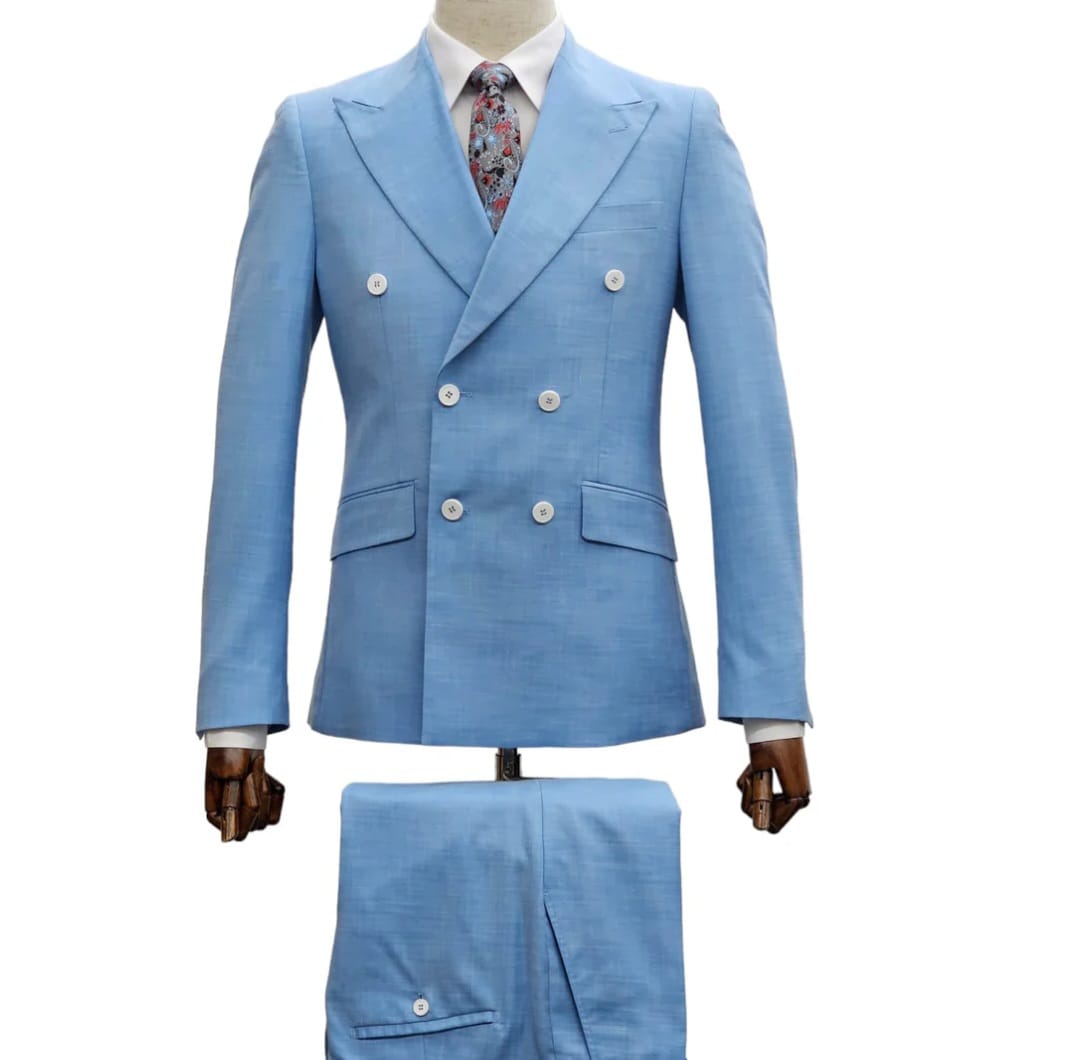 2 piece cotton and polyester sky blue suit