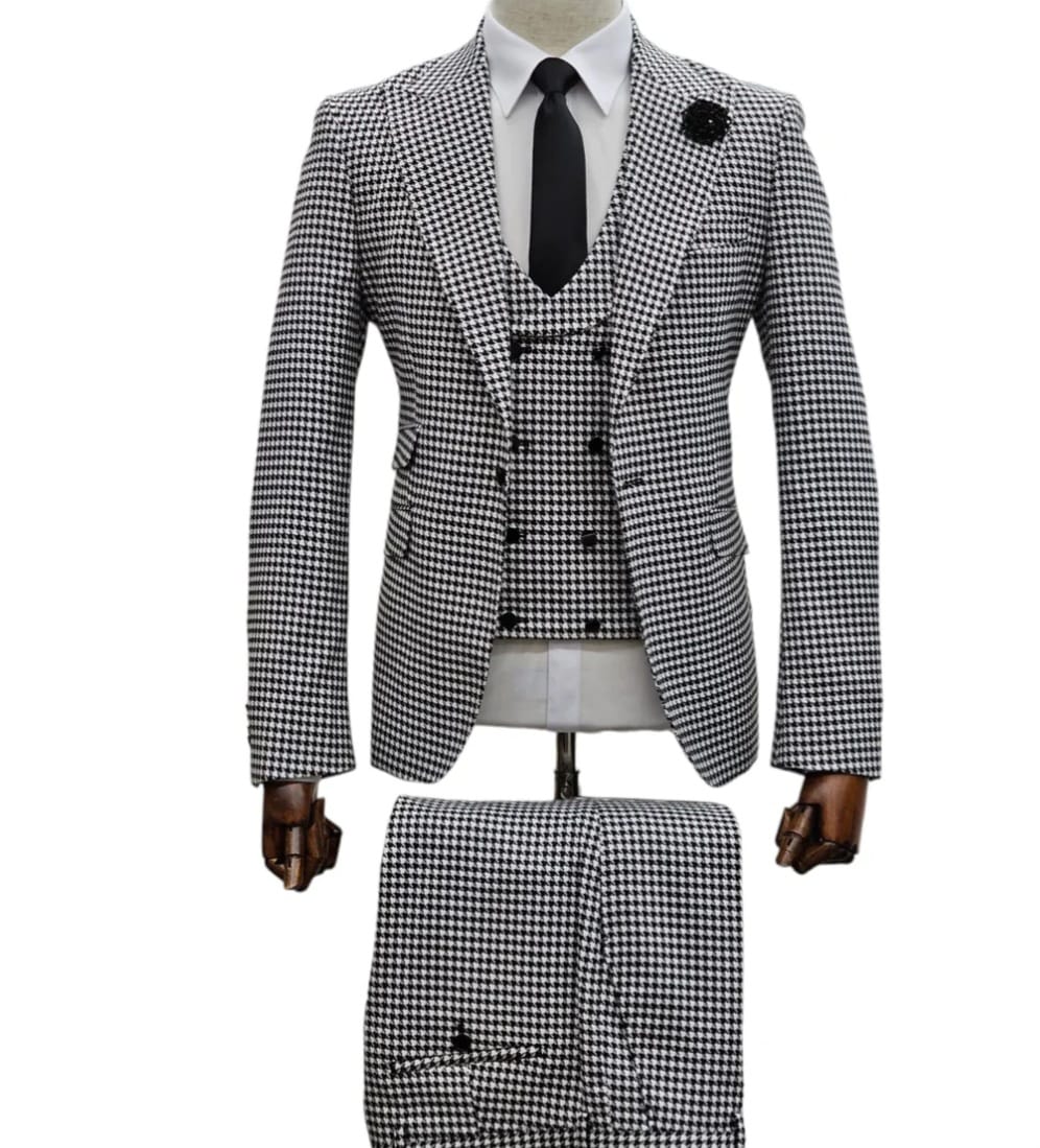 3 piece stripped white suit