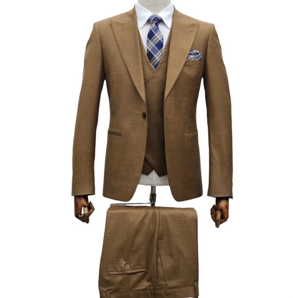 3 piece brown suit