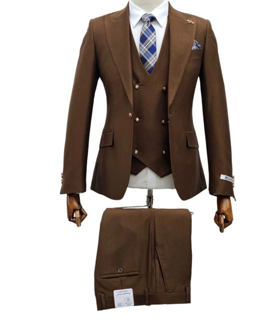 3 piece dark brown suit